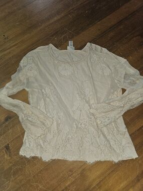 Daytrip Sheer Floral Lace Long-Sleeve Top in Cream
